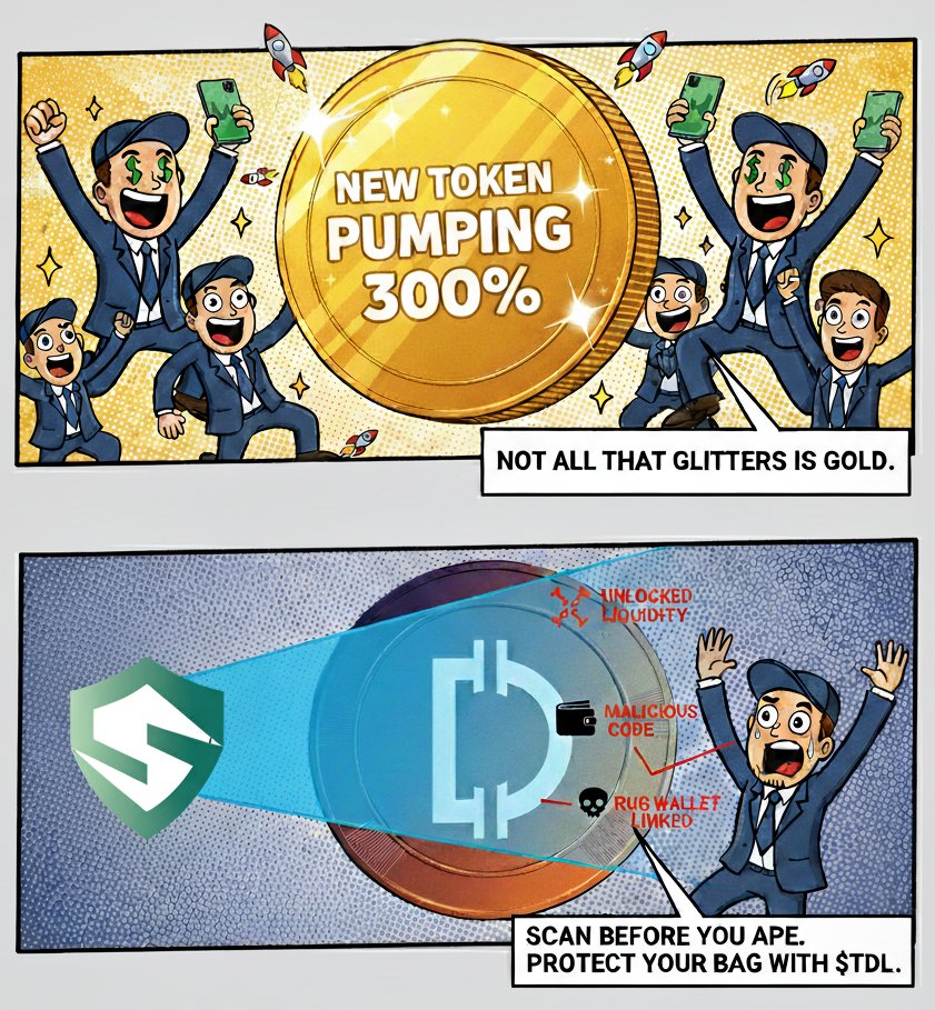 splshield's tweet image. Not all that glitters is gold, especially in DeFi.
That new token pumping might look like a huge opportunity, but what's hidden inside the contract?
Our SPL Shield Risk Scanner gives you X-ray vision. We detect the red flags like unlocked liquidity, malicious functions, and…