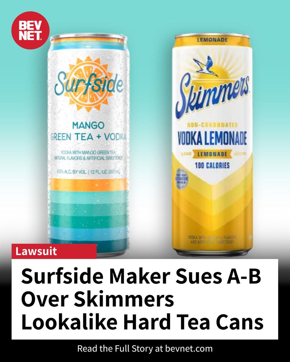 BevNET's tweet image. Stateside Brands sues A-B, alleging Skimmers hard tea copies Surfside trade dress and seeks injunction, disgorgement and Lanham Act damages. bevnet.com/spirits/2025/s…