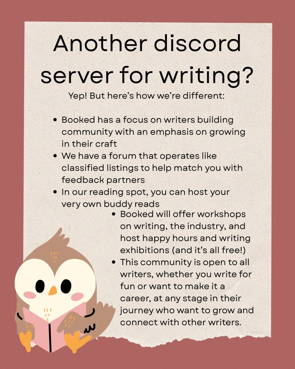 Writers need community, and I’ve been craving a space that focuses on the craft—on helping writers (at all stages, with all goals) grow into the best writer they can be… so I made one. 

Introducing booked! 🔗 in my 🔗🎄

#WritingCommunity #writerspace