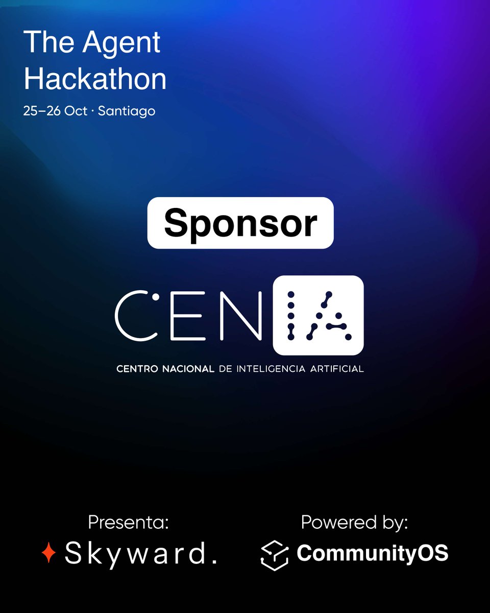 CommunityOS_'s tweet image. 🇨🇱 Gracias al Centro Nacional de Inteligencia Artificial, @cen_ia por ser partner académico de #TheAgentHackathon!

CENIA lidera la investigación y el desarrollo de la inteligencia artificial en Chile, conectando ciencia, industria y sociedad.

#SkywardAI #chile #hackathon