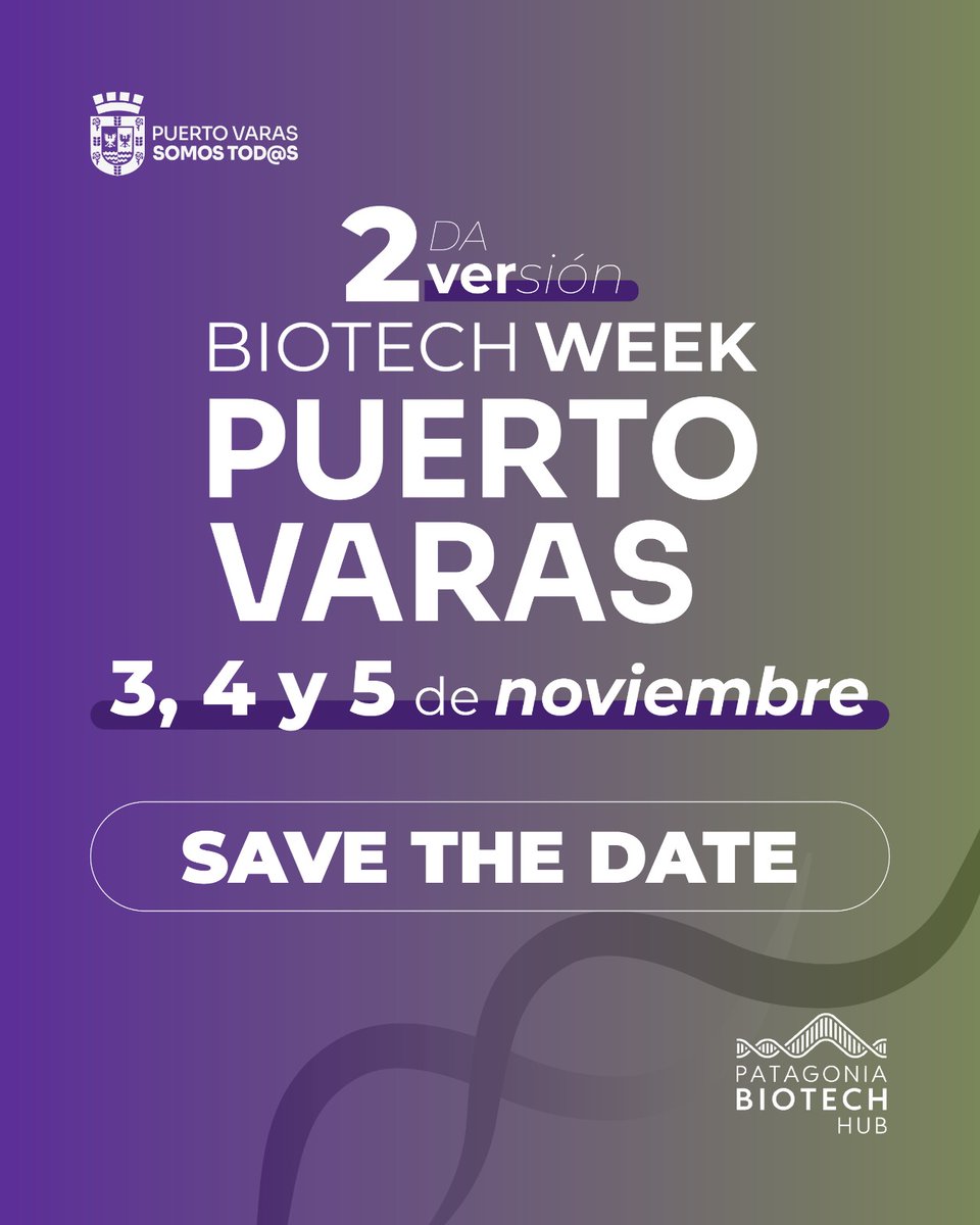 muniptovaras's tweet image. 🧬 Puerto Varas será el epicentro de la biotecnología y ciencias para la vida. 

No te lo pierdas. 

#BioTechWeek | #PuertoVaras |