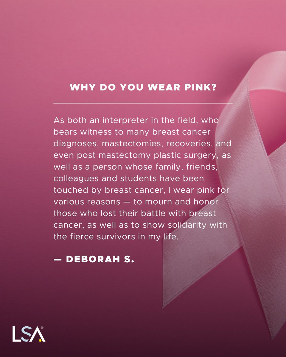 LSAWeb's tweet image. A time to amplify voices, share stories, and stand together. Today, and every day, we honor the power of clear understanding in every conversation, diagnosis, and moment of support. Here&apos;s what wearing pink means for our team 👉 okt.to/79FDfg

#BreastCancerAwareness