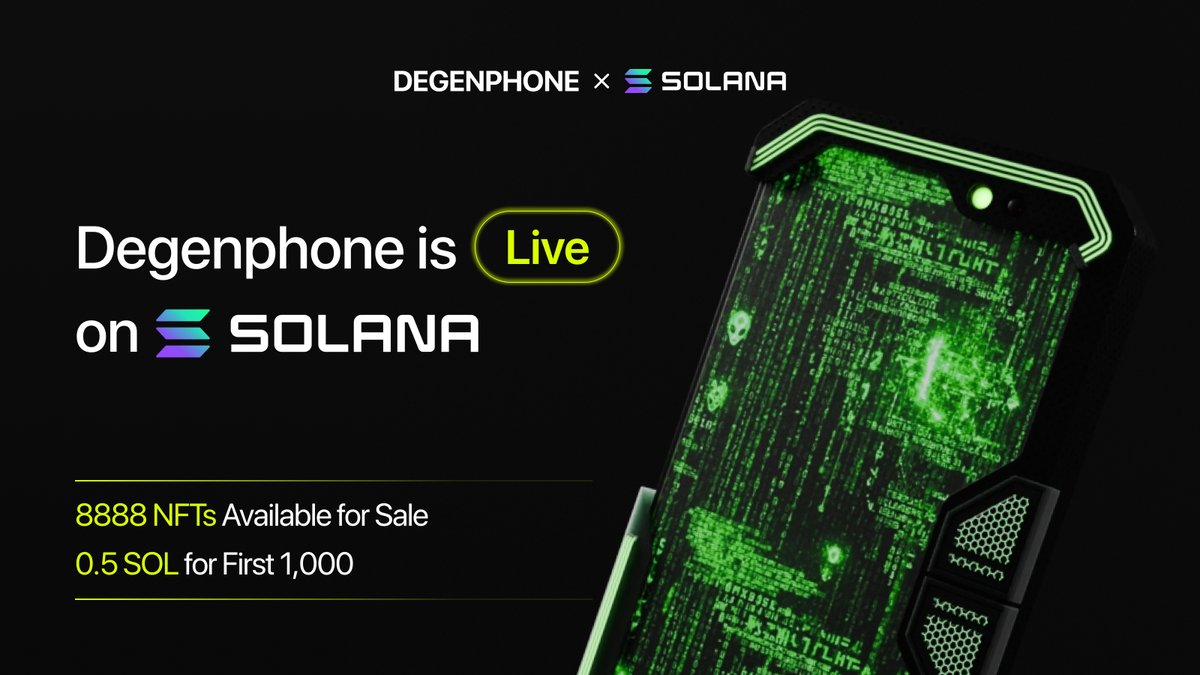 Degenphone is LIVE on @Solana

8,888 phone number NFTs available now.

Get your NFT here👉 sol.degenphone.xyz