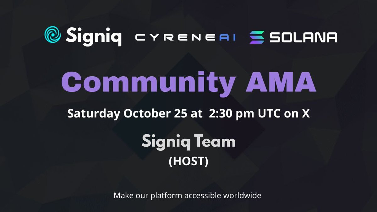 signiq's tweet image. Signiq AMA Live: Join Us for an Insightful Session!
Dear Signiq Community and Momentum Nexus,
As the lead developer of signiq.xyz, I’m delighted to invite you to our AMA live video session this Saturday, October 25, 2025, at 2:30 PM UTC. Our goal is to provide a…