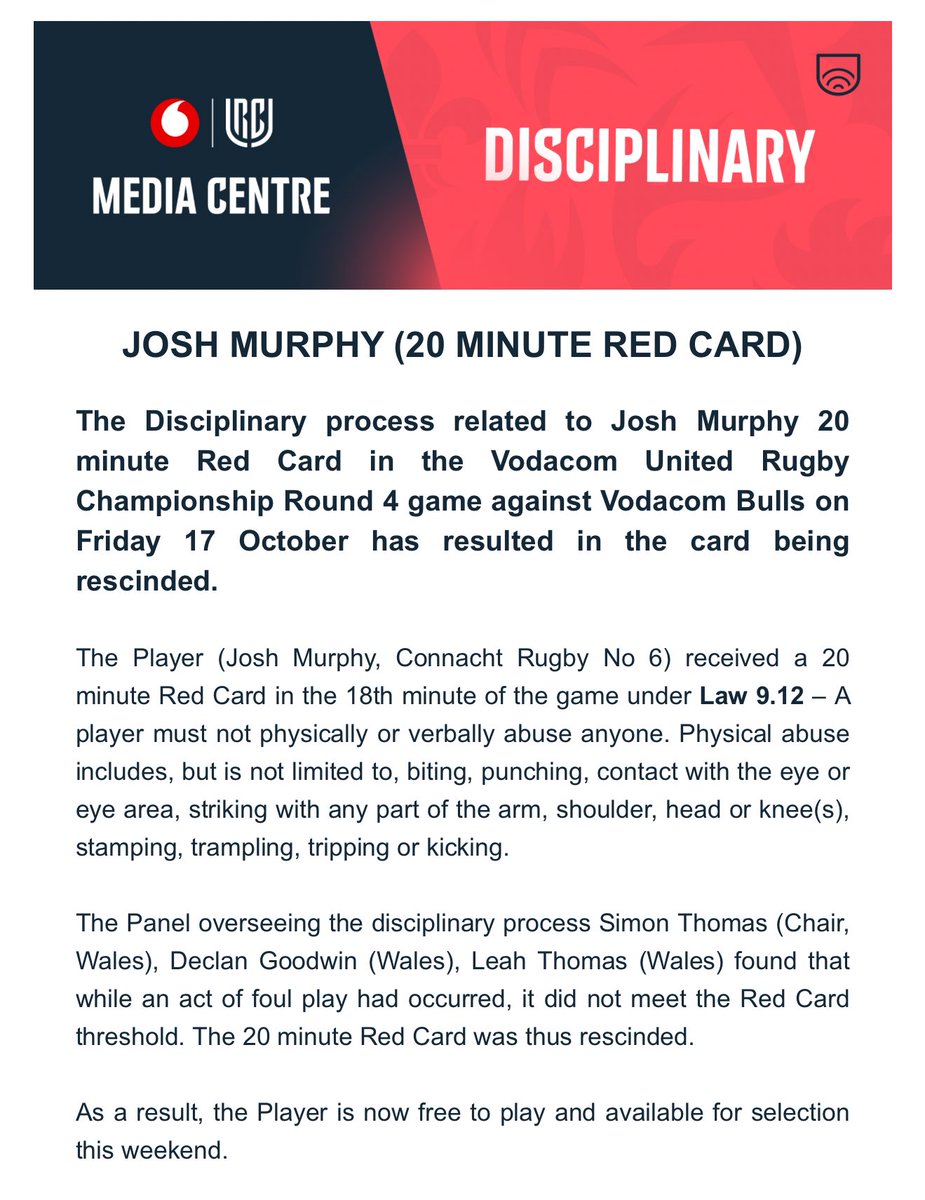BrandonPortnoy's tweet image. Jan-Hendrik Wessels got a 9-match ban. 

Josh Murphy had his red card rescinded. 

Exact same panel judging both actions. 

Really interesting…