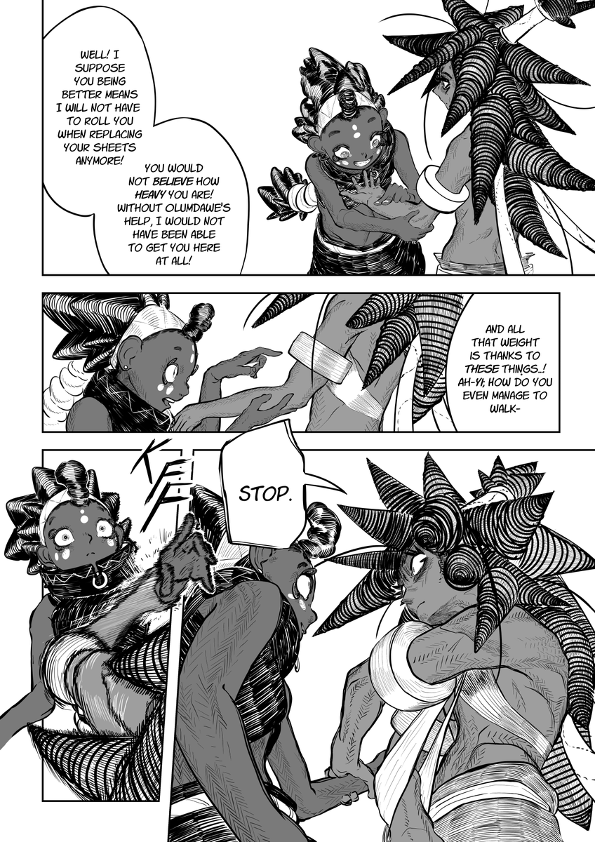 carefulventures's tweet photo. One of the most pleasing things about this comic so far has been crafting the dynamic between Asu and Z'ahme. I find that they're both at their most charming when they're together. Reads L-R!

#manga #indiemanga #comics #indiecomics #afrofantasy https://t.co/hlSj6NV8r8