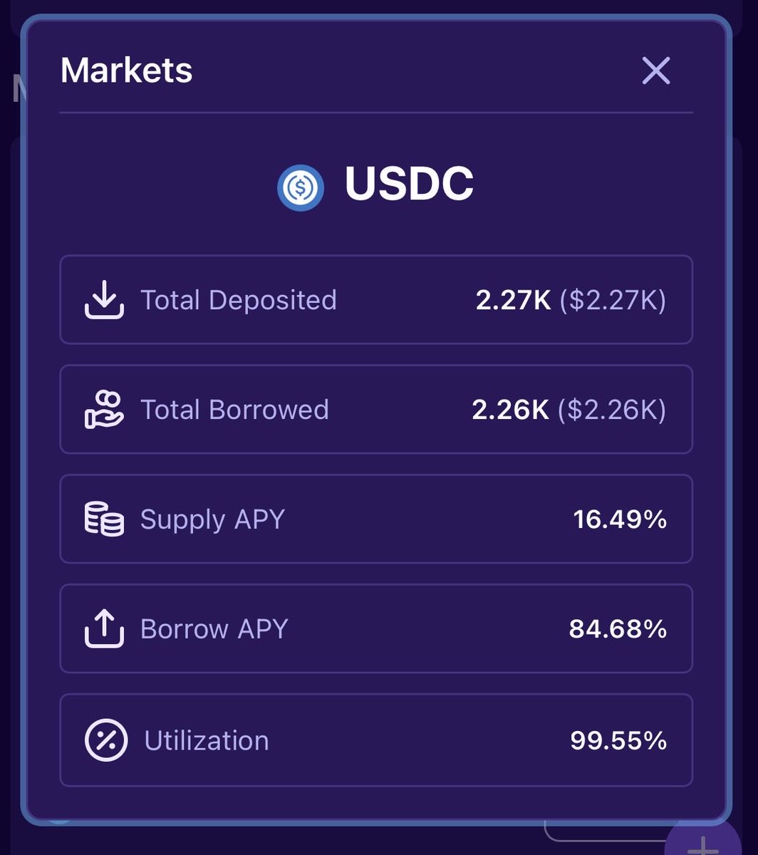 X_David_PRFI's tweet image. @PrimeFiXYZ deposit/supply APY’s

USDT- 17.35% APY 
USDC-16.49% APY
XDC- 26.78 APY

Why are they so high? 
Well this due to the extremely high utilization rate, meaning how much of the deposited liquidity is being borrowed. 

The people who are borrowing are accruing more…
