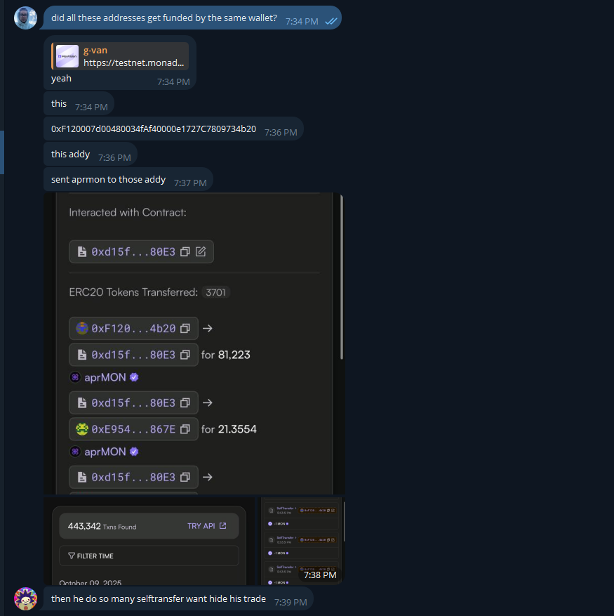 _gvan's tweet photo. how this looks:
> apriori dropped a testnet token
> bundles it and bought the entire supply
> sent it to a huge mcap so normal people can't buy much
> airdropped mainnet $APR to the holders of the testnet token

i'm not a blockchain researcher, but manually going through the top 500 addresses, all of them have similar activity, were created exactly 18 days ago, and were funded by the same address 0xF120007d00480034fAf40000e1727C7809734b20

you can go through the list of top holders' addresses yourself and judge if this looks legit or not

Hope aPriori addresses this soon