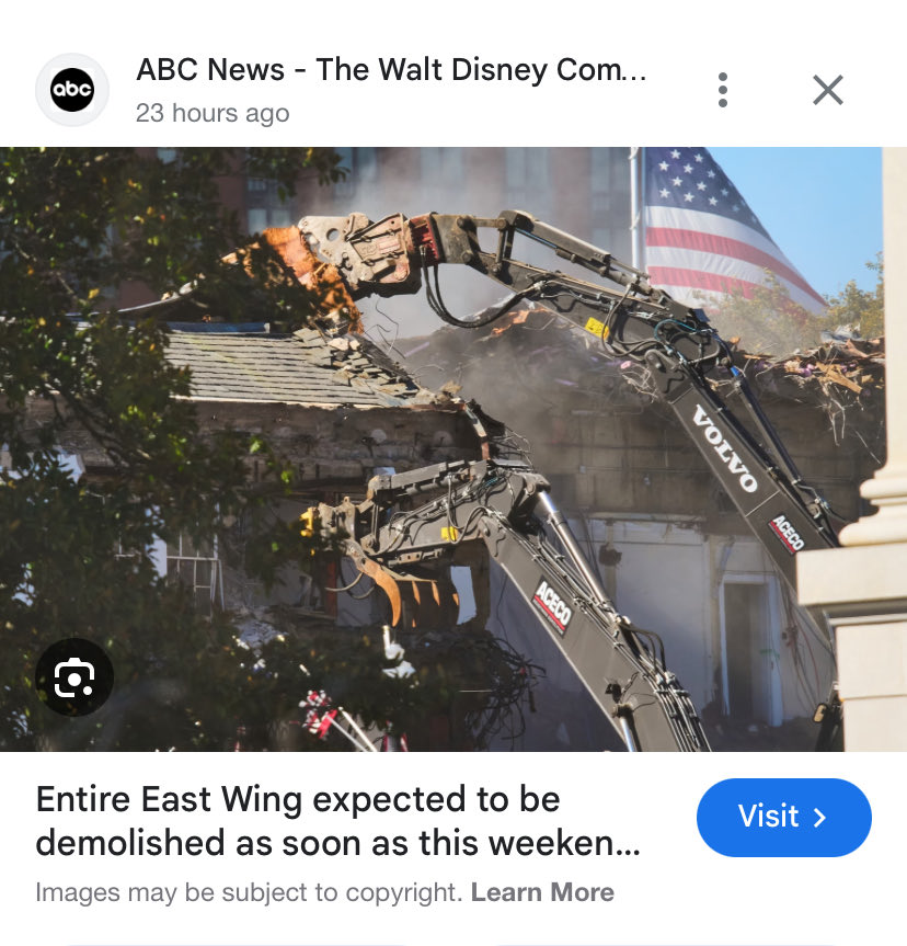 DFWbeerman's tweet photo. I can’t believe we’re using foreign heavy equipment to tear down the White House.  Those jobs should be reserved for AMERICANS. https://t.co/VXI6MPcKD6