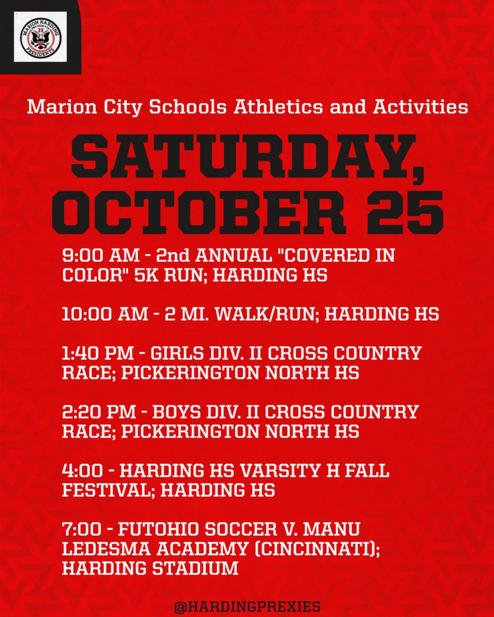 🔴An exciting day of athletics/activities programs for Harding High School this Saturday!

🔴Come out and support our athletic and activity programs and have some FUN!!!

@mcspresidents
@suptmurphymcs
@mcmotorsport