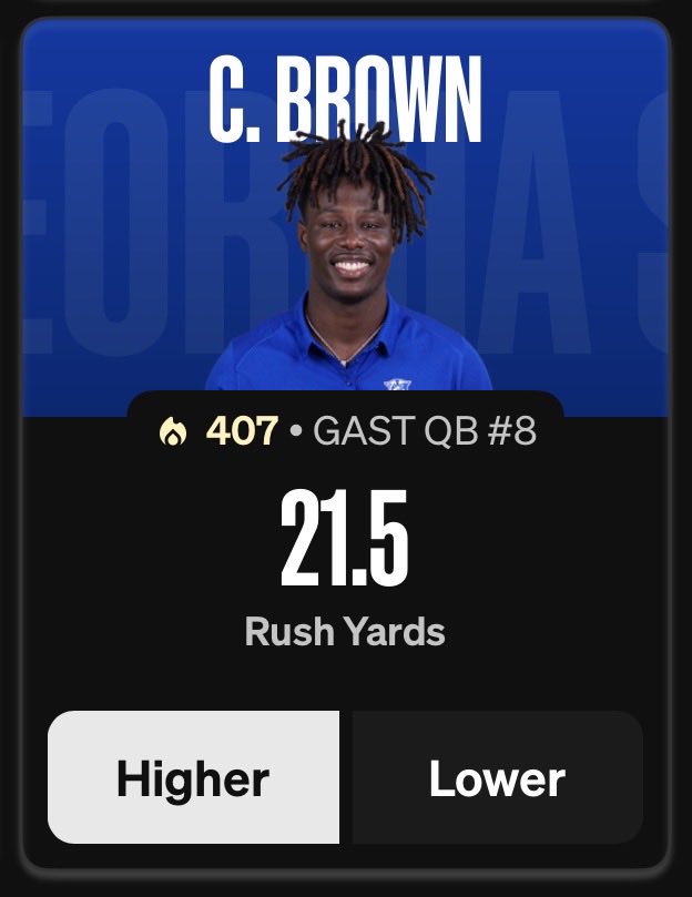 PropsSaturday's tweet image. Cameran Brown over 21.5 RshYs 
(GAST vs. USA)

Rushed for 120 in first full time start. USA allowed 76 &amp;amp; 102 to last two QBs. Out of 68 Group of 6 teams, USA has a top-7 coverage but bottom-65 pass rush PFF grade, so I expect Brown to scramble often to pass this line.

#CFBpicks
