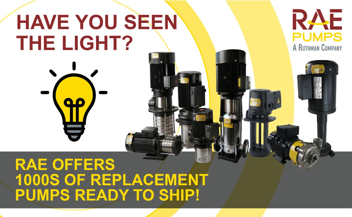 Ruthman_Cos's tweet image. Cut your downtime with fast drop-in replacement pumps. One source, countless configurations, zero delay. RAE Pumps measure up!

Whether you&apos;re replacing an existing pump or installing a new system, visit lnkd.in/gVkzq8Bx and see the light.