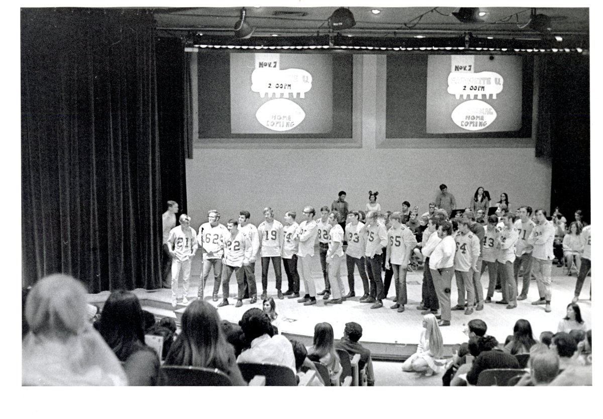 #ThrowbackThursday Photo: NEIU Football team on stage during a homecoming event, 1971 🏈