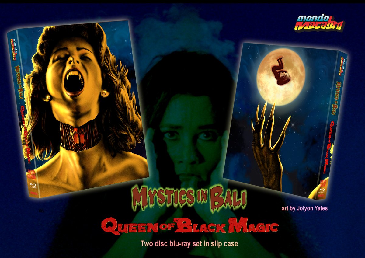 MondoMacabroUSA's tweet photo. **2nd HALLOWEEN SALE ANNOUNCEMENT! **

We have *FIVE* new LE releases going up for pre-order during our Annual HALLOWEEN SALE at the end of the month! 

Next up is a wild Blu-ray double bill featuring two stone cold classics of Indonesian trash-horror!

MYSTICS IN BALI and QUEEN OF BLACK MAGIC! 

MYSTICS IN BALI (1981)

In the mystic east, they like their films up front and gory. This Indonesian creature feature will leave western viewers stunned with its audacious plot and outrageous shock scenes.

A young American woman on holiday in Bali becomes fascinated by tales of the local black magic cult known as the Leyak. She seeks out a Leyak witch and attempts to learn her secrets.

Needless to say, it all goes horribly wrong...

Be warned - you've never seen a film like this before!

QUEEN OF BLACK MAGIC (1981)

This was one of the first Asian horror movies to be widely released on video in the US. Its crazy special effects and wild gore sequences were unique at the time and are still eye-opening today.

The story is set in the exotic countryside of far-off Indonesia. A wedding ceremony goes dreadfully wrong and the groom suspects black magic. He seeks out the woman he believes is responsible and she is hurled to her death over a high cliff.

She is rescued from the dark jungle by a strange hermit. He tells her that she must seek revenge. They accused her of black magic - now she must learn to use that magic against them and become Queen of Evil.

Both films are making their worldwide HD debut! 

DISC FEATURES 
Region Free
Choice of English or Indonesian audio with optional English subtitles 
Introductions to both features by film maker Joko Anwar
Video essay MONSTERS MOVIES & MYTH by Jake Gallo
Extended 2 hour version of MYSTICS IN BALI, Indonesian language with optional English subtitles
Original trailer for MYSTICS IN BALI 

LIMITED EDITION FEATURES 
2-disc set; exclusive slipcover and reversible inner sleeve with new art by Jolyon Yates; booklet with original writing on the film; 1500 numbered copies 

The MYSTICS IN BALI/QUEEN OF BLACK MAGIC double feature BD set goes on sale on Thursday, October 30th at 9 AM Pacific/12 noon Eastern, as part of our annual HALLOWEEN SALE. ONLY at https://t.co/Ltop7P5zWB