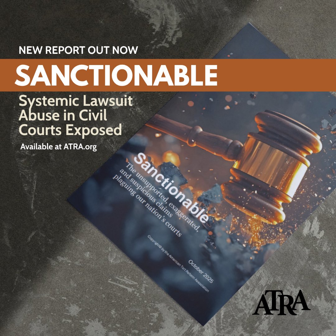 🚨 Read ATRA’s new report, Sanctionable 🚨
Fraud and abuse are spreading through our courts.
See the facts and the roadmap to restore fairness. ⬇️
atra.org/white-paper-an…