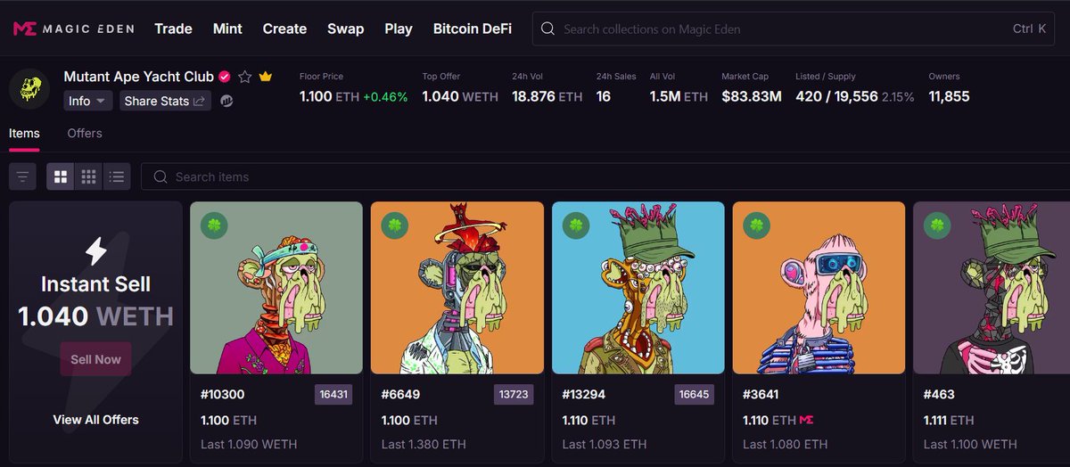 Only 420 listed out of 20,000 Mutants!! <a href="/BoredApeYC/">Bored Ape Yacht Club 🍌</a>