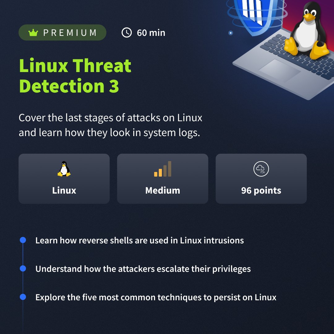 tryhackme's tweet image. Welcome to your weekly walkthrough drop 🧠
Two new drops to boost your skills!
🛡️ Linux Threat Detection 3: tryhackme.com/room/linuxthre…
🌐 Network Traffic Basics: tryhackme.com/room/networktr…