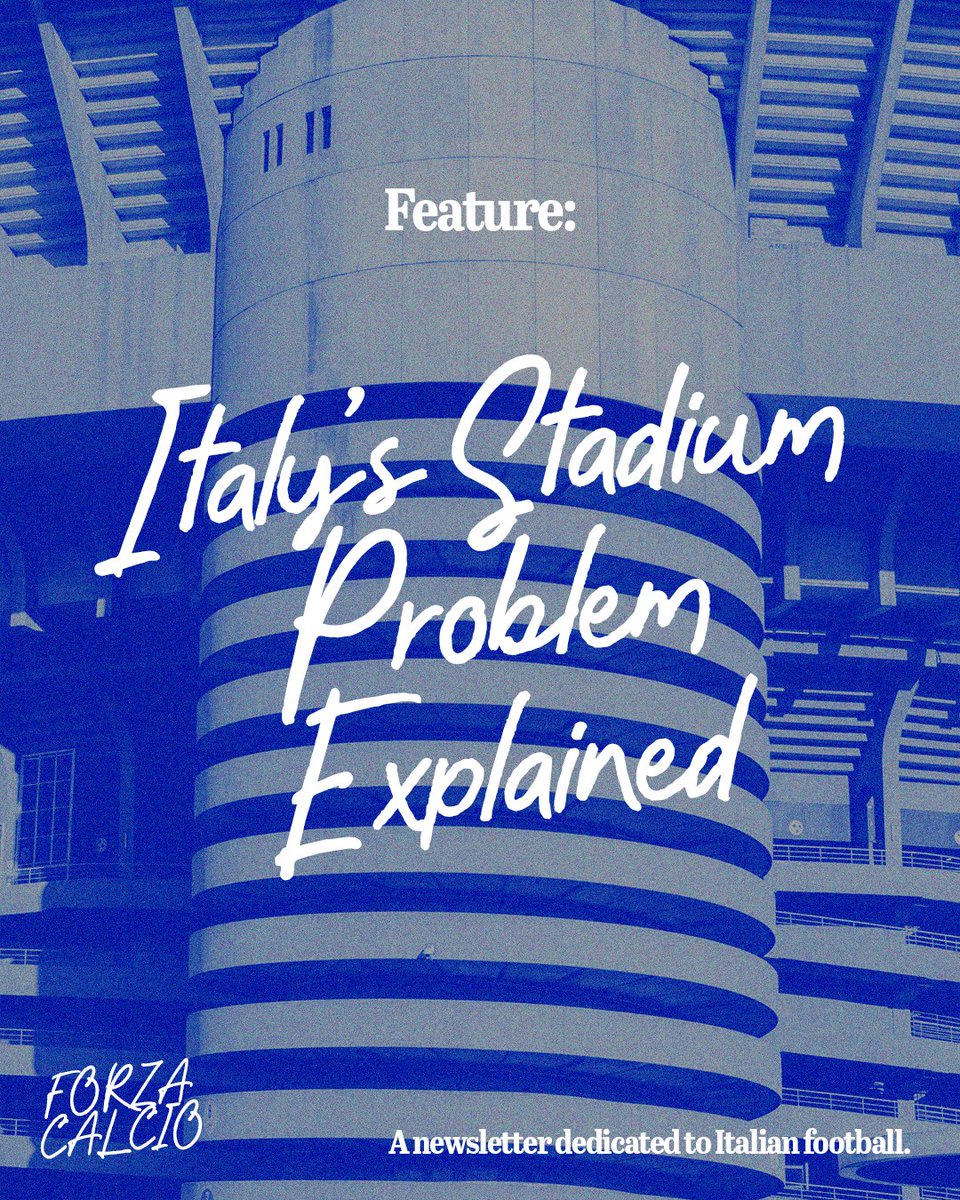Tomorrow at 6pm...🇮🇹⚽️

Italy’s biggest football problem is concrete.

Stadiums are crumbling, half-empty relics of Italia ’90 🏟️

With Euro 2032 looming, the question is simple: can Calcio rebuild its temples in time?

Sign up now to get it direct ➡️ forzacalcionewsletter.substack.com/subscribe