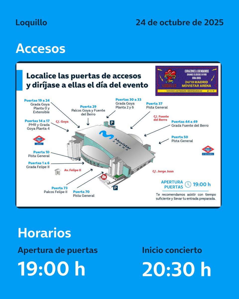 ¡Noche de mucho rock en el #MovistarArena de Madrid con <a href="/Loquillo/">Loquillo</a>! ¡Qué ganas!

Consulta los accesos y horarios aquí:
