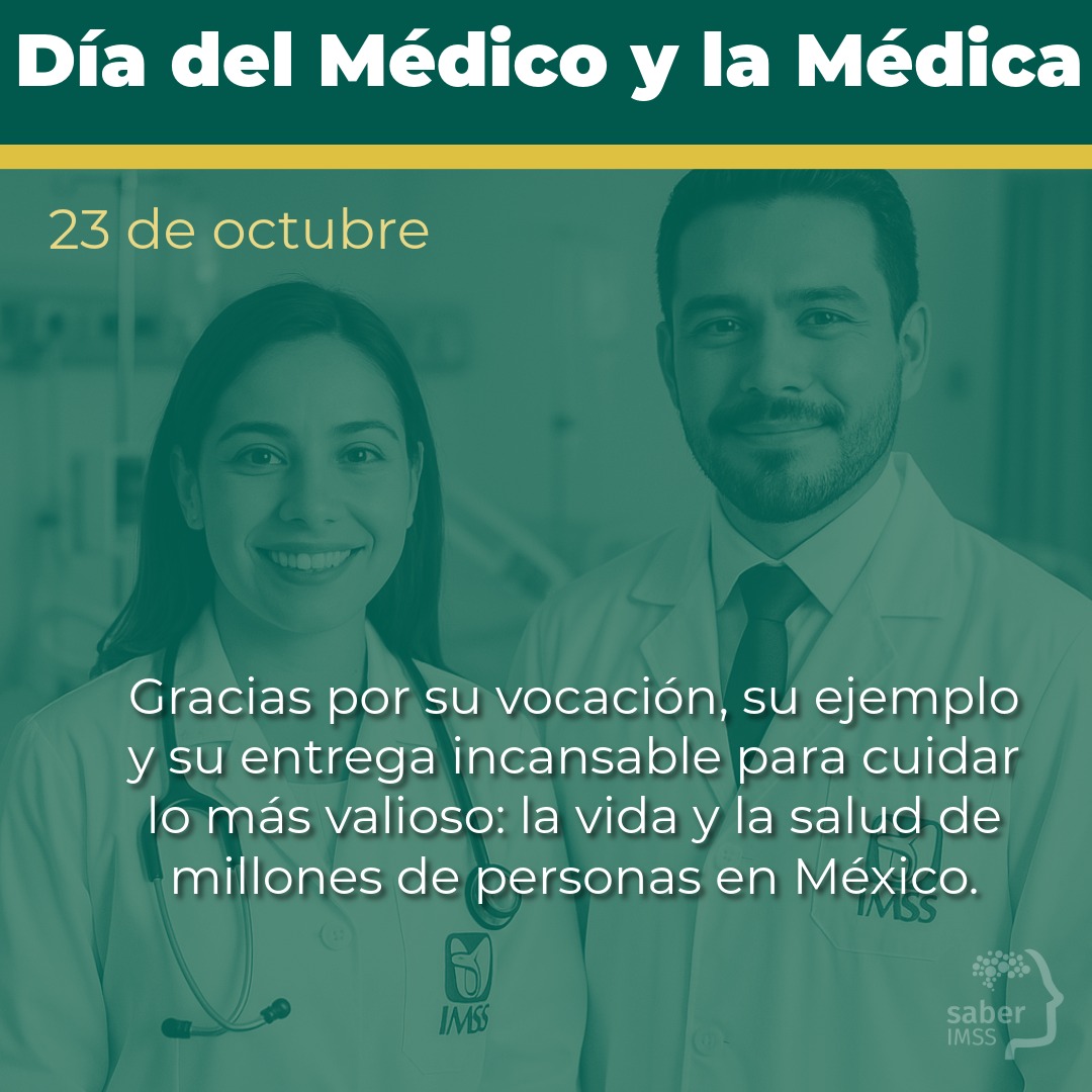 𝐃𝐢́𝐚 𝐝𝐞𝐥 𝐌𝐞́𝐝𝐢𝐜𝐨 𝐞𝐧 𝐌𝐞́𝐱𝐢𝐜𝐨
Hoy celebramos a quienes hacen de la ciencia un acto de cuidado: nuestras médicas y médicos del IMSS 🩺🏥
💚🦅 Su labor es reflejo de una formación sólida, forjada en el compromiso con la salud y el servicio a la sociedad.