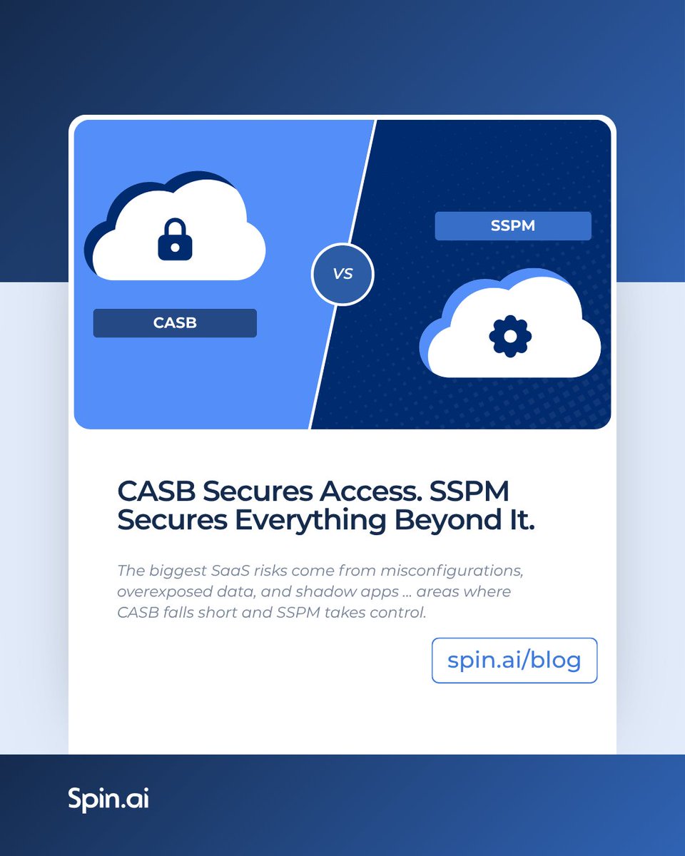 spintechinc's tweet image. Access control ≠ full protection.

CASBs help monitor who accesses SaaS apps – but can’t catch misconfigurations or shadow risks.

Our blog explains how pairing CASB + SSPM gives real SaaS resilience.

👉 hubs.li/Q03PWR640

#SaaSSecurity #CASB #SSPM #CyberRisk