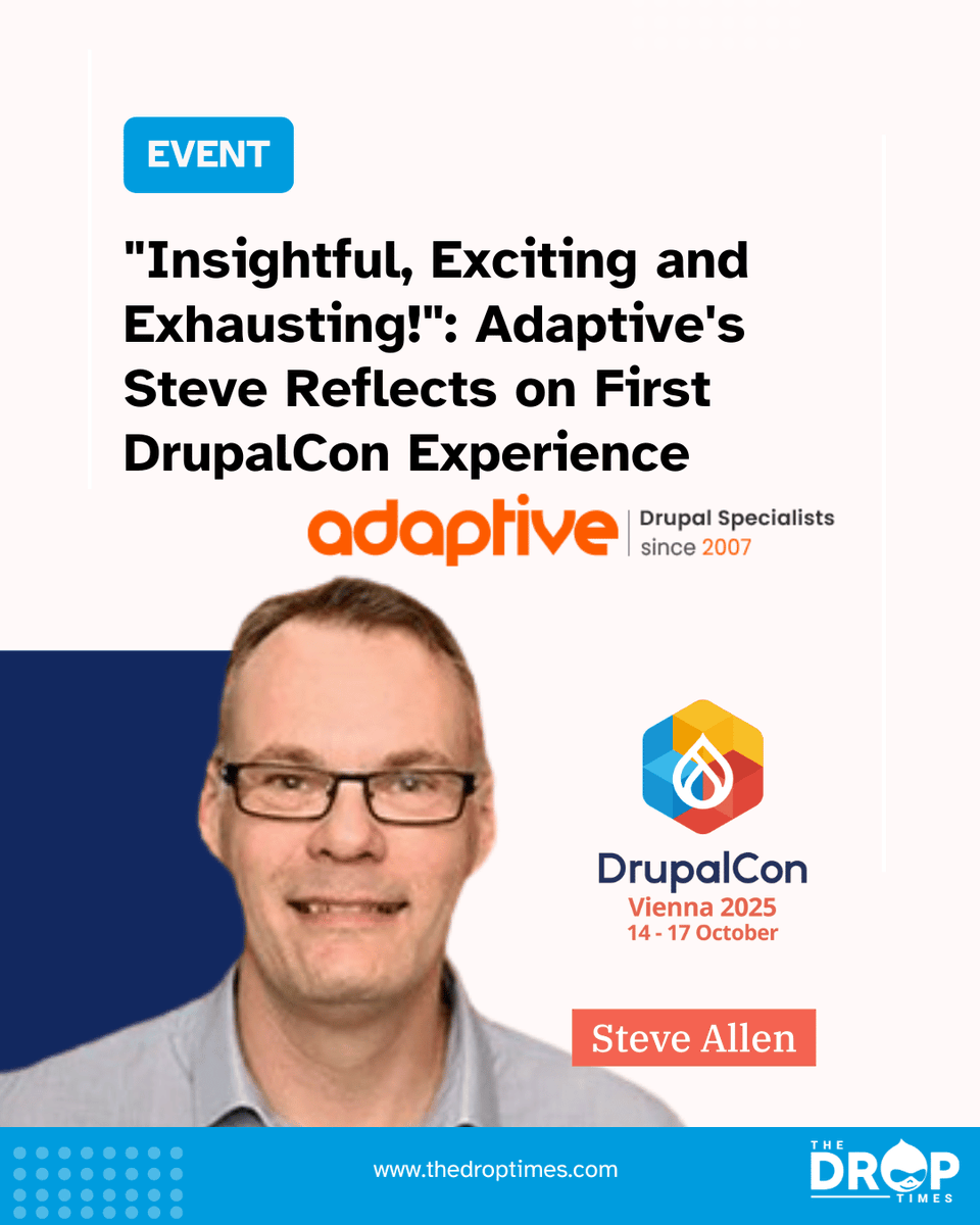 thedroptimes's tweet image. “Insightful, exciting—and exhausting!”
Steve Allen of Adaptive @adaptivedrupal recaps his first #DrupalCon in Vienna, from AI to UX and Canvas.
🔗 bit.ly/42T9PWO
#DrupalUX #DrupalCon2025 #CommunityReflections #AdaptiveAgency