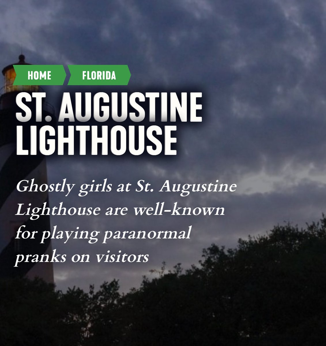haunted_us's tweet photo. St. Augustine, Florida is said to be full of ghosts! 👻 And the St. Augustine Lighthouse may help light the way to find them! 

The light tower is one of the city’s most famous haunted places, reportedly haunted by two little girls!

Read on at Haunted US: https://t.co/O8ZKCQsq14 https://t.co/JFdFmfCWKv