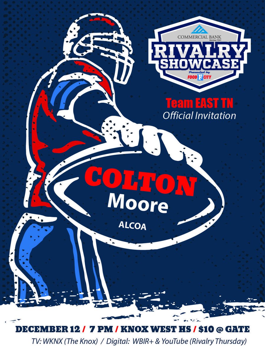 Blessed to receive an invite to play in the Rivalry Showcase Game!
<a href="/rivalrythursday/">RIVALRY THURSDAY</a> <a href="/CommercialBank_/">Commercial Bank</a> <a href="/alcoafootball/">Alcoa Football</a> <a href="/briannixalcoa/">brian nix</a> <a href="/2HYPEsports/">Too Hype Sports</a>