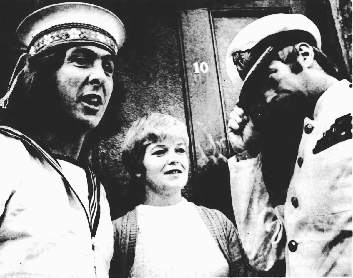 JonTrevithick's tweet image. Monty Python on location in Ealing.
The lady between Eric Idle and Graham Chapman is the owner of the house used for the Expedition to Lake Pahoe.
Series Three.
October, 1971.