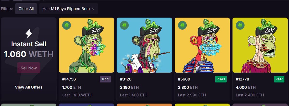 bubblegum_dee's tweet image. Only 3 M1 Flipped Brims listed below 4 ETH!! @BoredApeYC