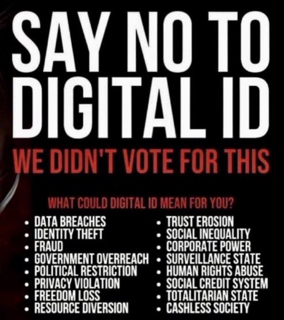 <a href="/Keir_Starmer/">Keir Starmer</a> 🔥 Digital ID- The digital leash around your neck.

🚫Centralisation – multiple IDs (tax, driver’s licence, health, passport) collapse into one number.

🚫Biometrics added – fingerprints, face, voice, iris.

🚫Mandatory linkage – SIM cards, bank accounts, social media, travel