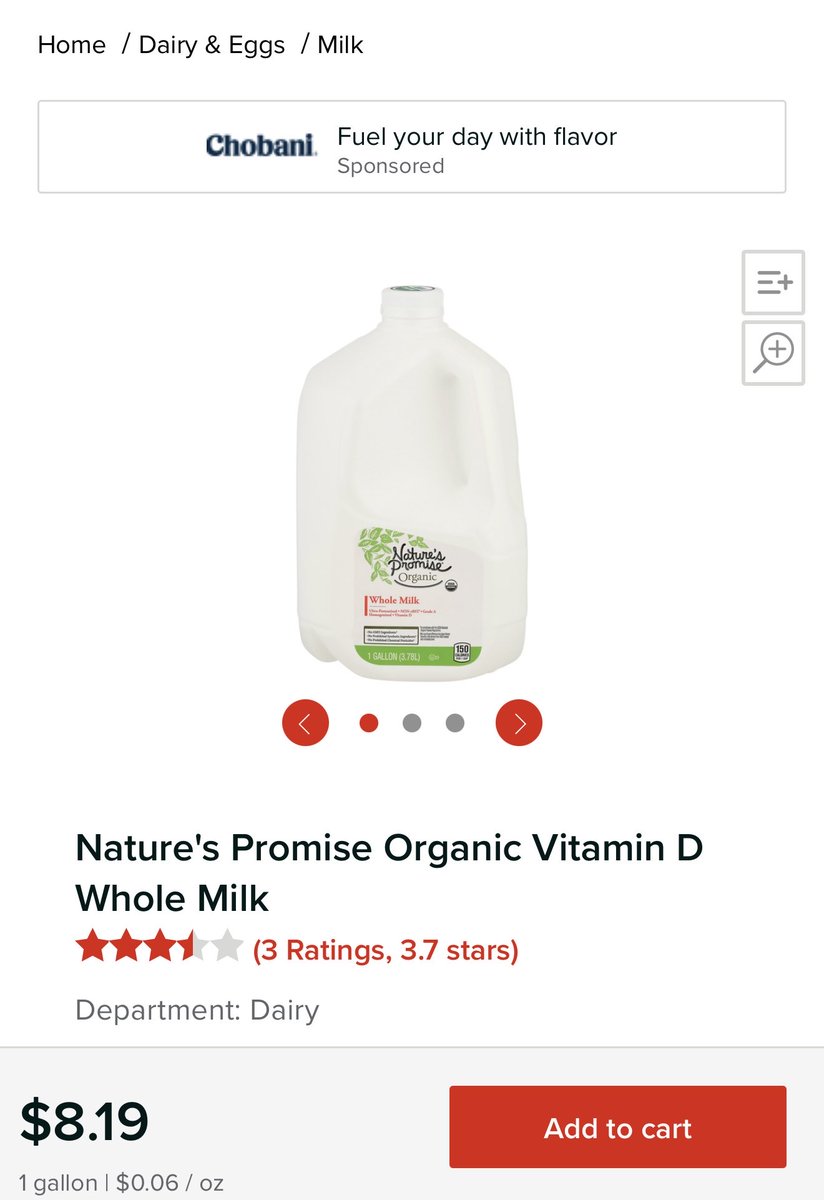 Today’s price of organic milk at the Giant in Camp Hill, PA: $8.19

Care to comment <a href="/RepScottPerry/">Rep. Scott Perry</a>? Or do you not care about prices in your district now that your false idol is President? 

#PA10
