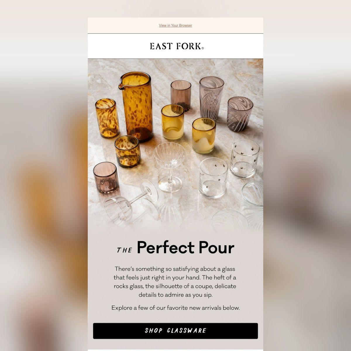 emaillove's tweet image. Exciting glassware &amp;amp; cocktail inspo in the preheader sets the tone 🍸Top-notch product pics, alt text, &amp;amp; layout create a visually appealing experience. Adding a unique visual touch would boost scannability for the calls to action. #CocktailHour #VisualAppeal