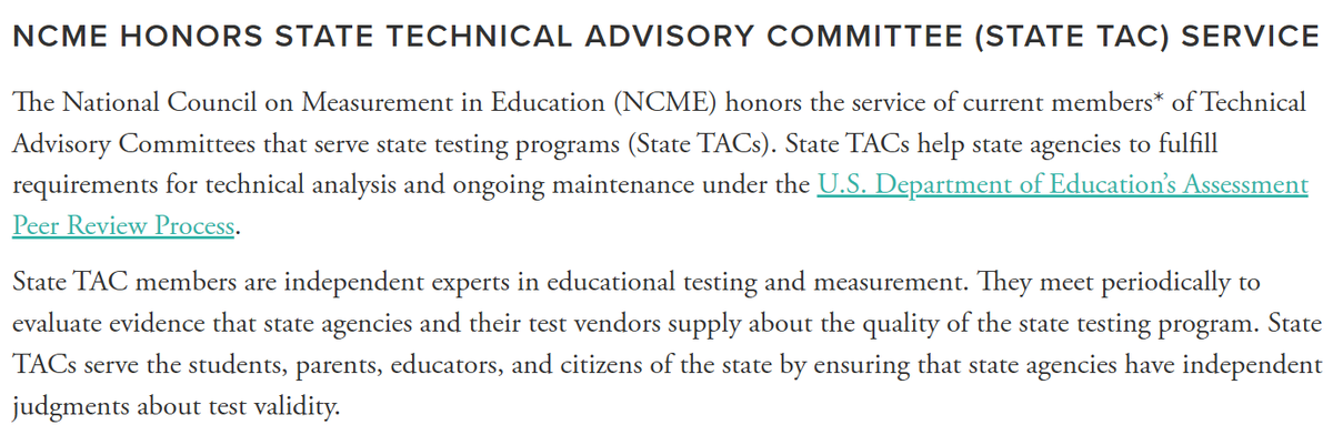 AndrewDeanHo's tweet photo. What's a TAC? Our new @NCME38 initiative honors the service of 150+ experts who advise state testing programs. Together, they advance validity, precision, and fairness.
https://t.co/b9iYpVc43L
We hope this list increases awareness of the role, the community, and the pipeline. https://t.co/tsyEPauT8L