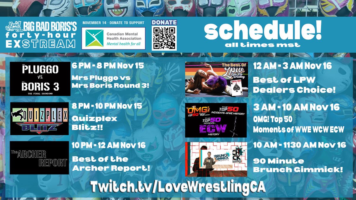 BBBoris's tweet image. The full lineup for the 40 hour exSTREAM has is here! Everything kicks off Nov 14 at 10 PM MST! Thanks for all the love and support!

📺 Twitch➡️ twitch.tv/lovewrestlingca
💵 canadahelps.org/en/pages/love-…