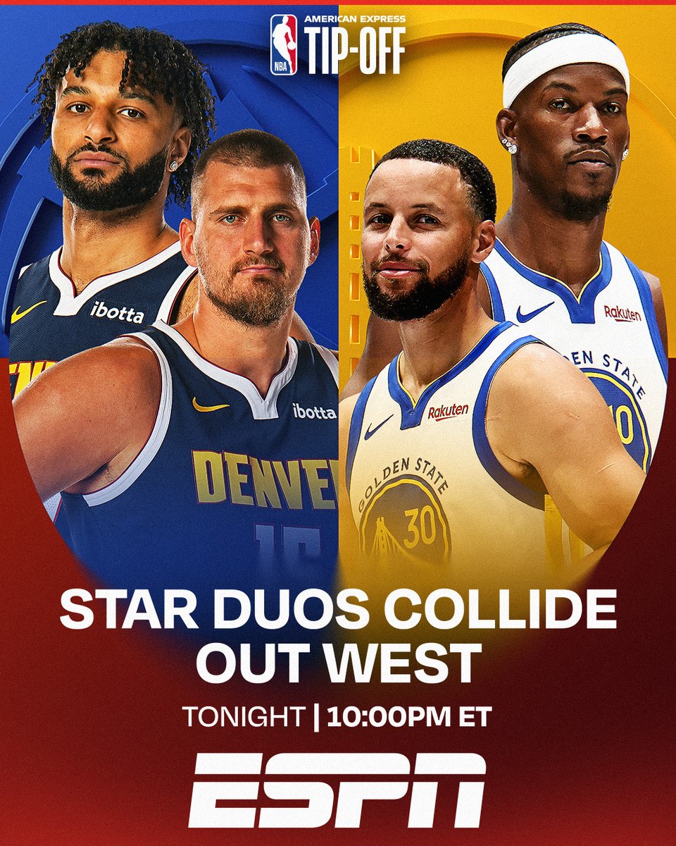 JOKIĆ. STEPH. MURRAY. JIMMY. 🤩

A star-studded showdown in the Bay tonight as the Nuggets visit the Warriors!

@AmericanExpress NBA Tip-Off continues at 10:00pm/et on ESPN 🍿 