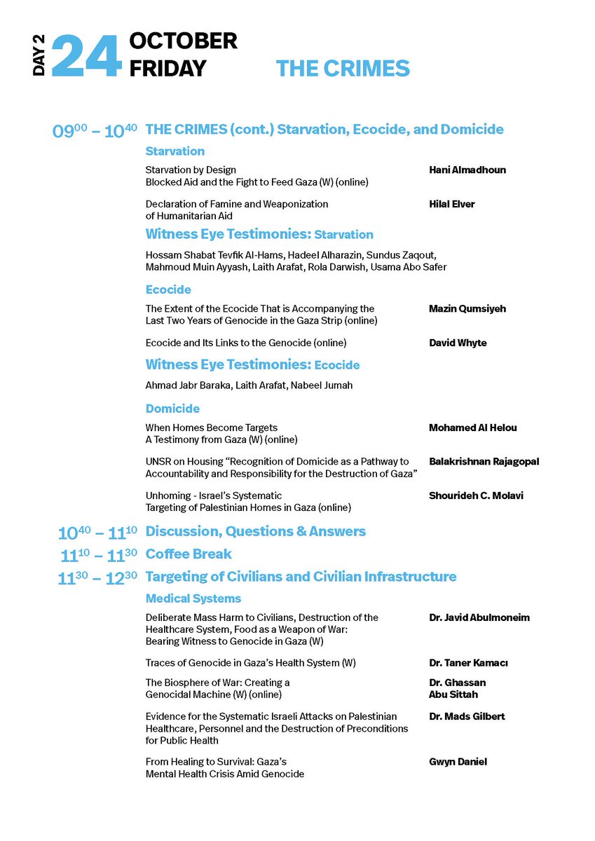 🔴 Gaza Tribunal – Day 1 Completed
The first day of the Final Session has come to an end. Testimonies, expert statements, and powerful speeches marked the beginning of this historic tribunal.

🎥 We are live all day!
Follow the ongoing hearings and tomorrow’s full program live on