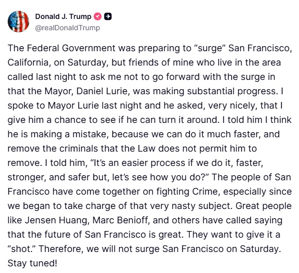TrumpDailyPosts's tweet photo. Donald J. Trump Truth Social 10.23.25 01:03 PM EST