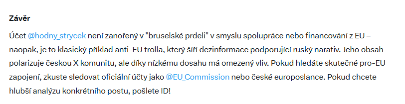 _JSX___'s tweet photo. @hodny_strycek @ivo_stika kdyz se zeptam groka na stupen zanoreni tvyho uctu v bruselske prdeli dostanu toto-klasicky priklad anti-eu trolla https://t.co/wFASCW0Yfh