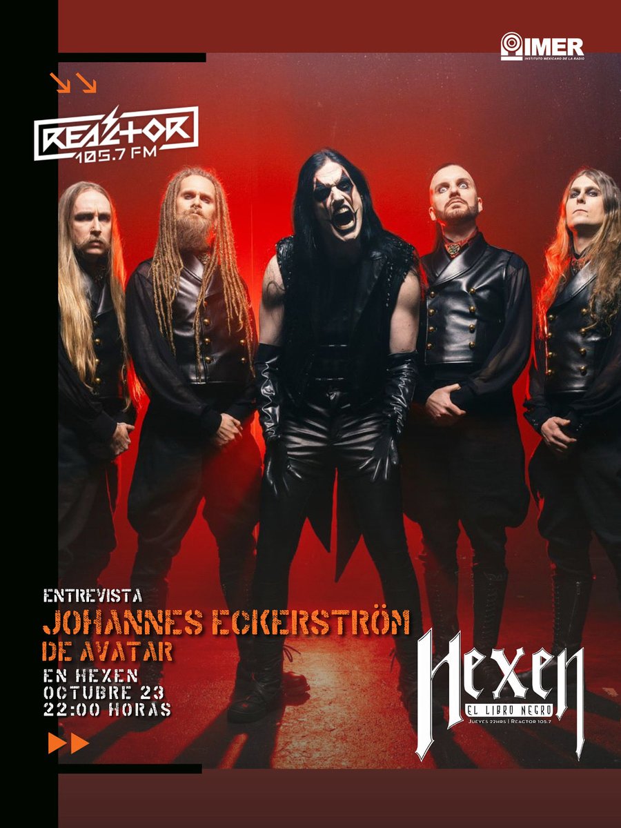 Hoy es Jueves de #Hexen
Nuestro invitado maldito de ultratumba: Johannes Eckerström 
#radio : 22hrs <a href="/Reactor105/">Reactor 105.7 FM</a> 

o escucha via la ruta 666: s2.mexside.net/cp/widgets/pla…

#interview #avatarband #darkculture #darkmusic
<a href="/MikeRauda/">𝕸𝖎𝐤𝖊 𝕽𝖆𝖚𝖉𝖆 🦇</a>