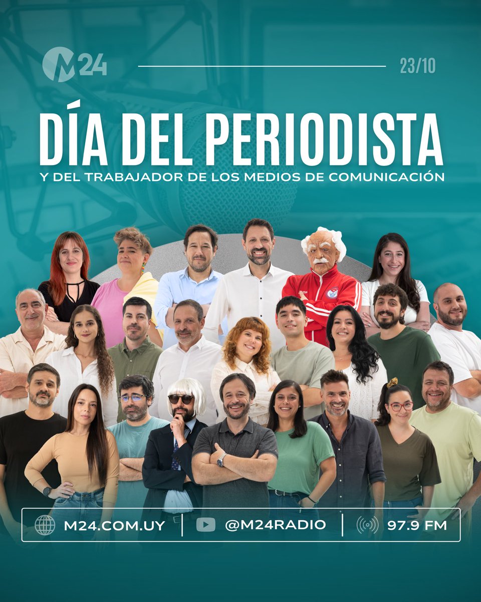 🗓️🎙️ En el Día del Periodista y del Trabajador de los Medios de Comunicación, saludamos a quienes hacen que M24 suene, se vea y se sienta cada día. 

A los comunicadores, periodistas, productores, técnicos, editores, operadores y a todo el equipo que trabaja delante y detrás de