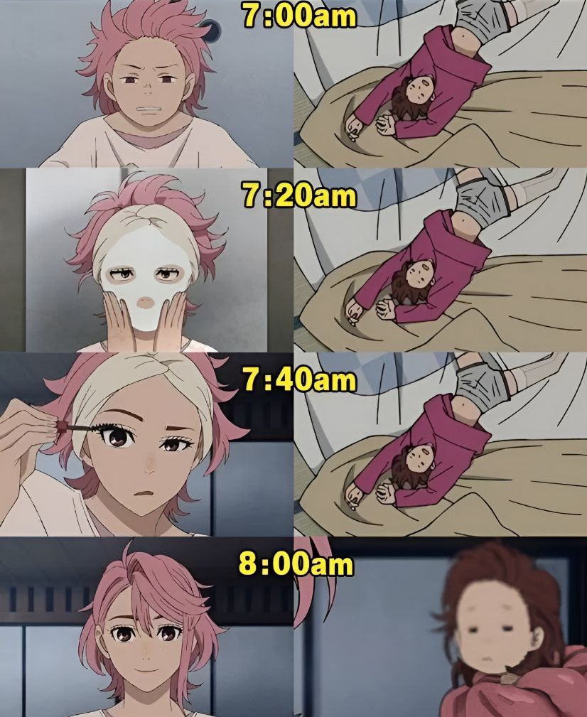 anime_psts's tweet image. Two types of girls in the morning :