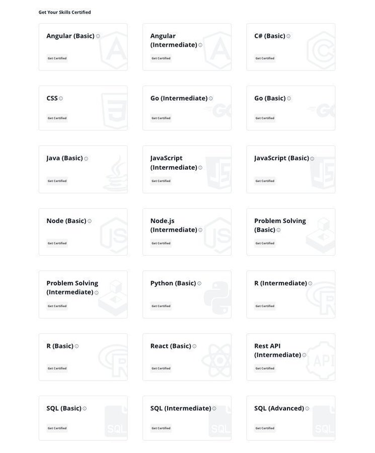 swapnakpanda's tweet image. 4. Hackerrank
Get certified and also earn badges for free on Hackerrank.
❯ SQL
❯ Python, Java, JavaScript, Golang
❯ React, Angular
❯ DSA
🖇️ hackerrank.com/skills-verific…