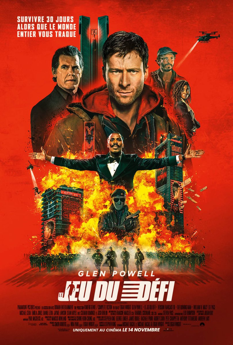 ParamountQuebec's tweet image. Survivre 30 jours, alors que le monde entier vous traque. Voyez la nouvelle affiche de #RunningManMovie  – Au cinéma dans 3 semaines!