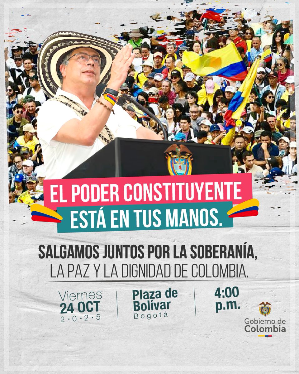 La paz y la soberanía se construyen caminando juntos.

Nos vemos este 24 de octubre en la Plaza de Bolívar, desde las 4:00 p.m., para levantar la voz por la democracia.

#El24ALaPlaza