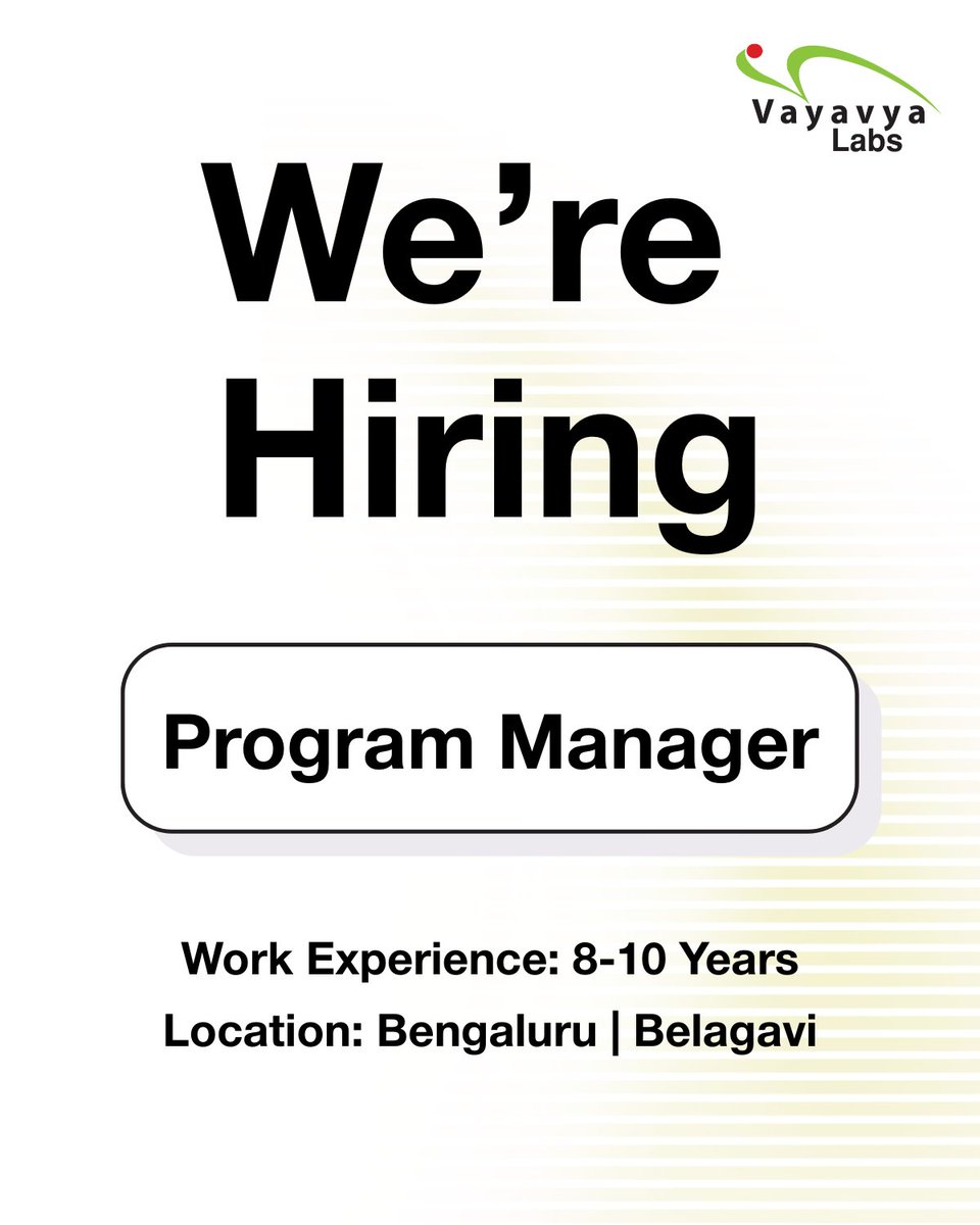 vayavya's tweet image. We are looking for a Program Manager with a background in #embeddedsoftwaredevelopment to join our leadership team in #Bengaluru or #Belagavi.
Click here to apply!
vayavyalabs.com/current_openin…
#SiliconToSystem #EmbeddedSoftware #TechJobs #IndiaTechJobs