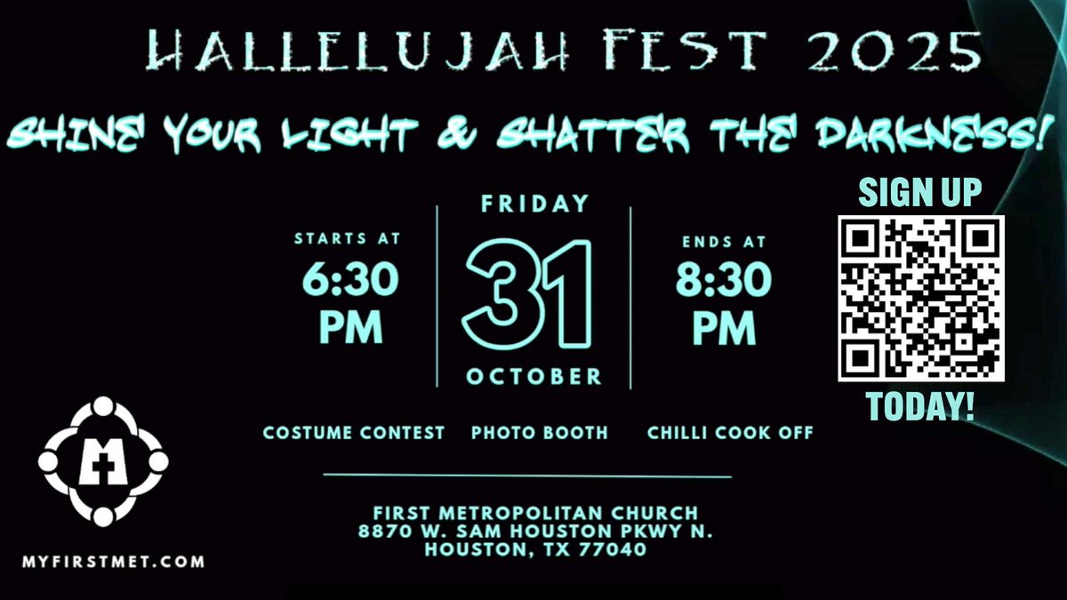 FirstMetChurch's tweet image. Hallelujah Fest 2025 is coming!
Mark your calendars!  
Bring your family out for good Christian Fun!

Sign up the volunteer by using the QR Code.

#hallelujahfest #firstmetchurch #myfirstmet #first