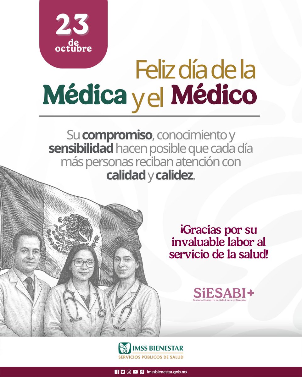 En SiESABI expresamos nuestro más profundo reconocimiento en este #DíaDeLaMédicaYElMédico, agradeciendo su vocación, entrega y compromiso con la salud de todas y todos. 👩‍⚕️👨‍⚕️

¡Feliz Día de la Médica y el Médico! 🩺💙