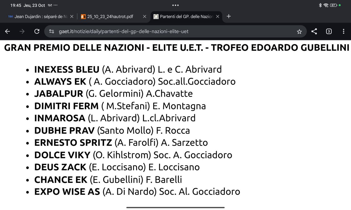 Grand Prix des Nations à Milan. Les partants