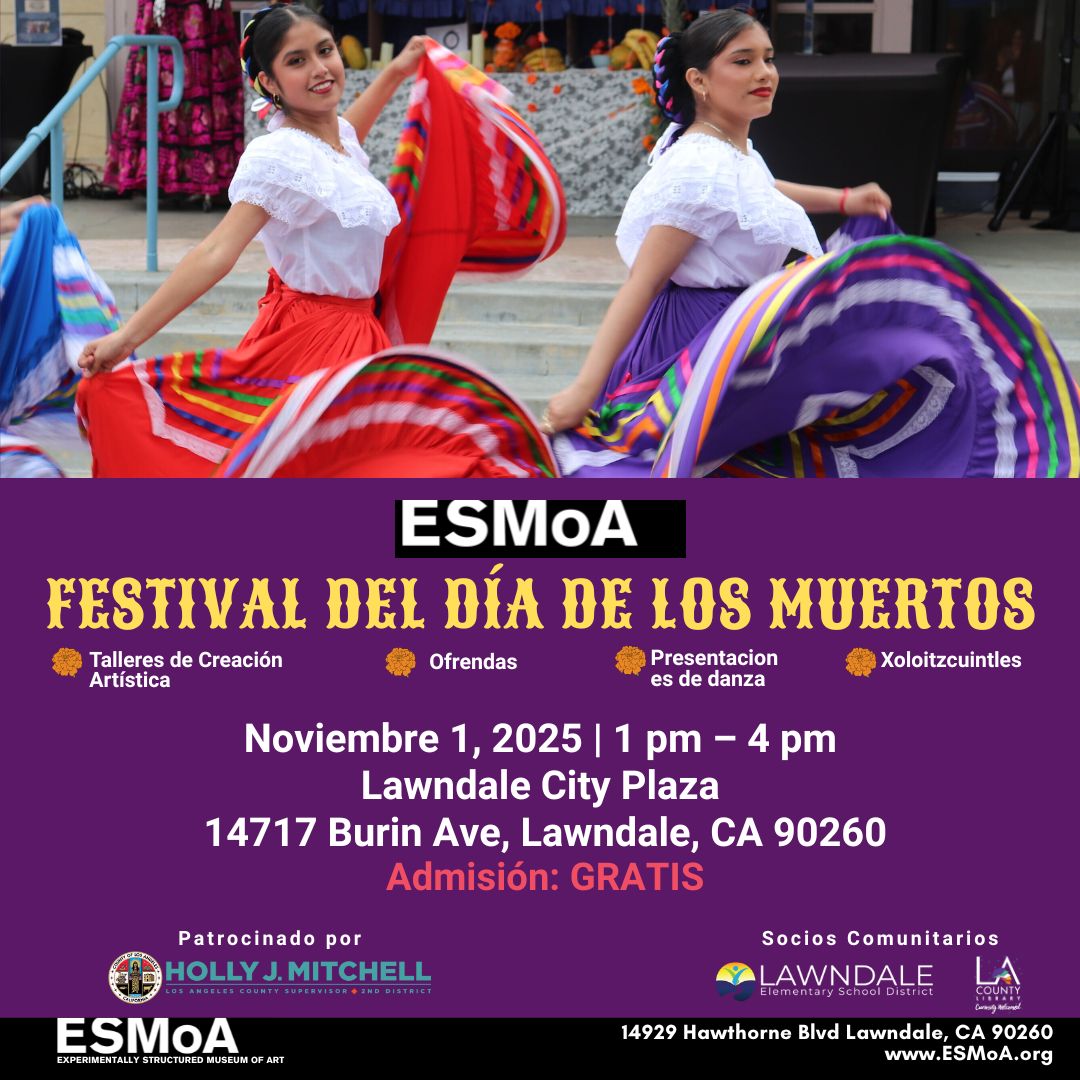 esmoaorg's tweet image. 🌼 Celebrate Life at ESMoA’s Day of the Dead Festival! Enjoy free art workshops, live mariachi, folklorico, and Mexica dance. Add to our community ofrendas &amp;amp; honor loved ones. 💀🎨 

Nov 1 | 1–4PM | Lawndale City Plaza | FREE 

 #ESMoA #DiaDeLosMuertos